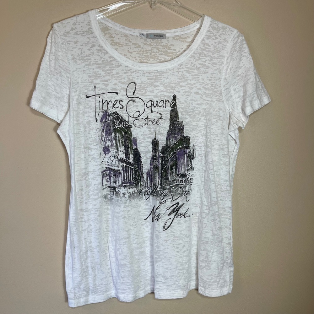 Maurices Womens Times Square New York City Graphic Burnout T-Shirt White 1 1X